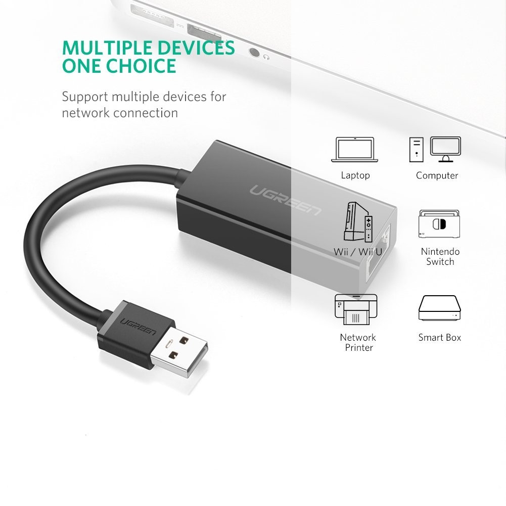 Cáp chuyển đổi UGREEN USB 2.0  ra LAN/RJ45 10/100Mbps Ethernet Adapter