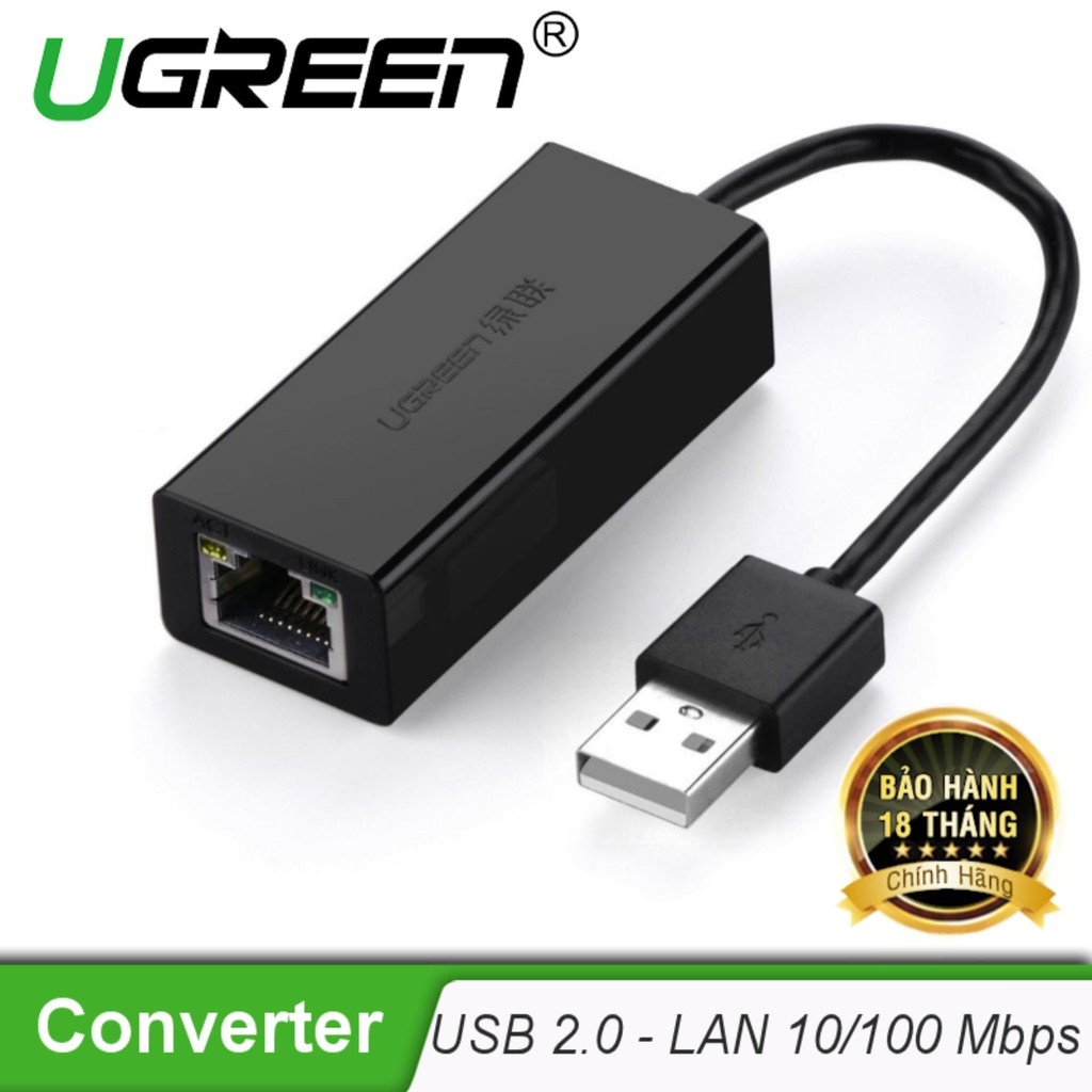 Cáp chuyển đổi UGREEN USB 2.0  ra LAN/RJ45 10/100Mbps Ethernet Adapter