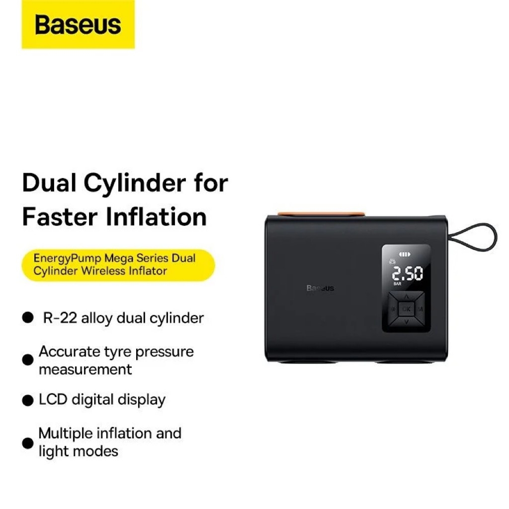 Máy Bơm Hơi Lốp Ô Tô Di Động Baseus Mega EnergyPump Series Dual Cylinder Wireless Inflator Bằng Điện Không Dây 250W