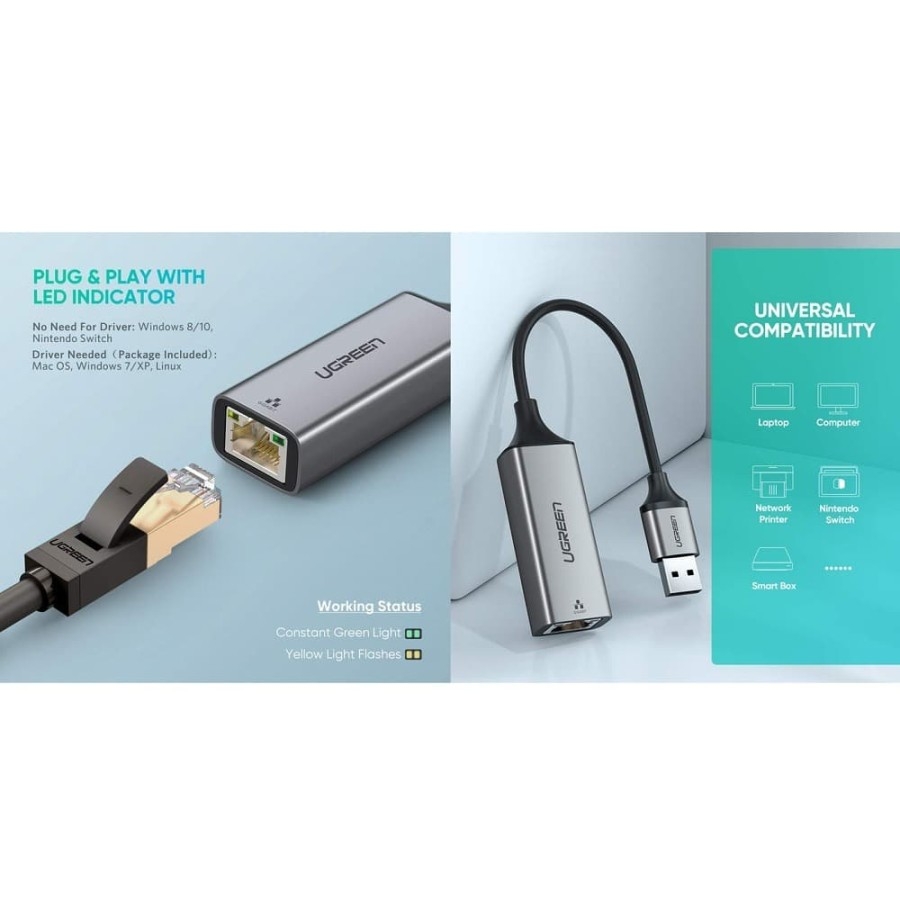 UGREEN USB to RJ45 Ethernet Adapter Aluminum Case CM209 50922