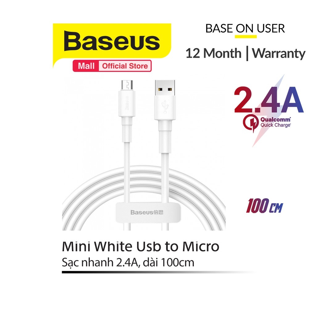 Cáp sạc nhanh, siêu bền Baseus Mini White