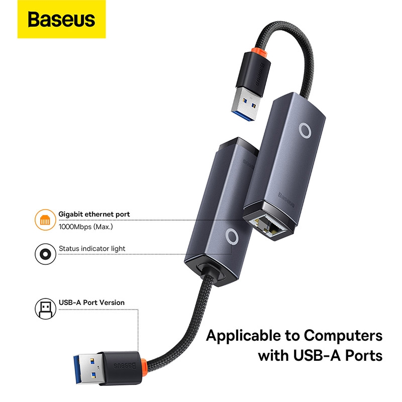 Hub Chuyển Đổi Kết Nối USB/ Type C to LAN RJ-45 Baseus Lite Series Ethernet Adapter (100Mbps/1000Mbps, Aluminum Alloy, USB/ Type C to LAN Port)