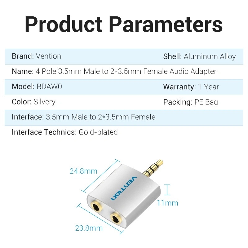 Bộ chuyển đổi 4 Pole 3.5mm to 2*3.5mm VENTION BDAW0/BDBW0 (Male to Female)