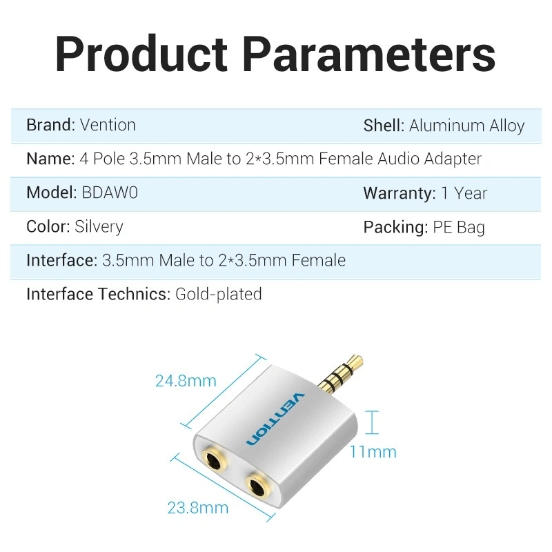 Bộ chuyển đổi 4 Pole 3.5mm to 2*3.5mm Vention BDAW0/BDBW0 (Male to Female)