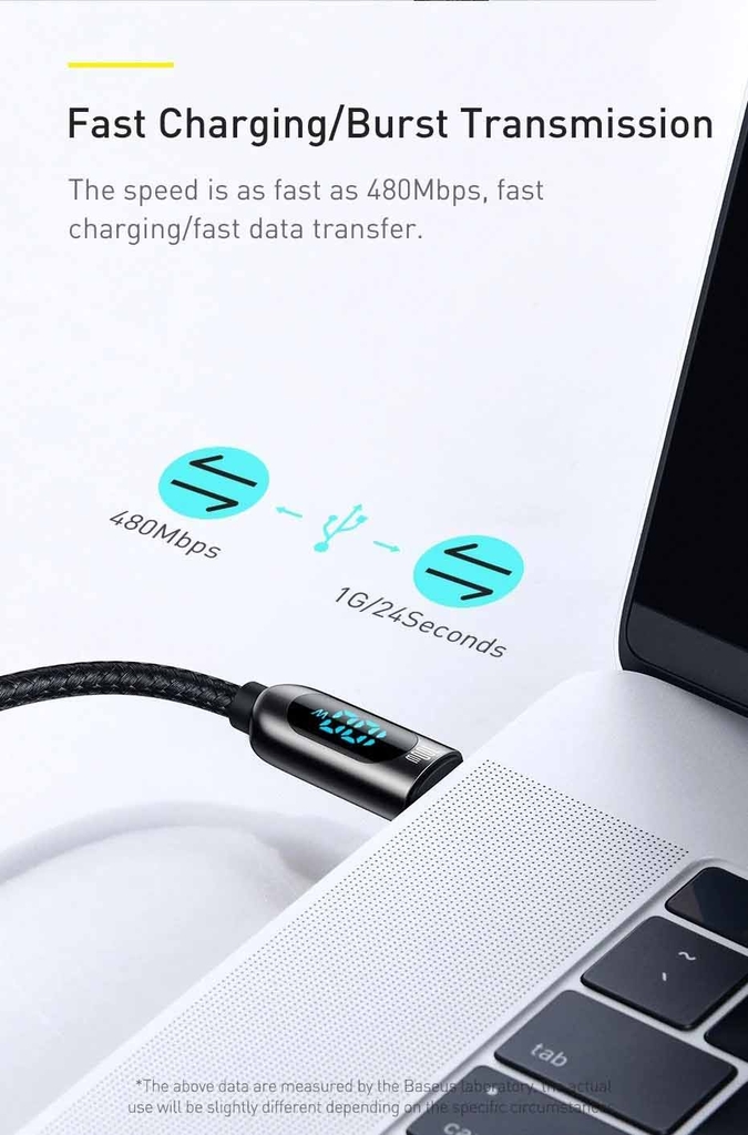 Cáp sạc 100W Baseus Display Fast Charging Data Cable Type-C to Type-C siêu nhanh