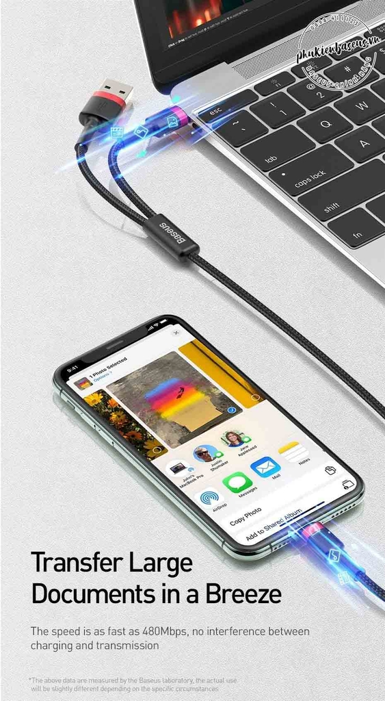 Cáp sạc nhanh 2 ngỏ vào cho iPhone Baseus Cafule USB + Type C to Lightning 2 in 1