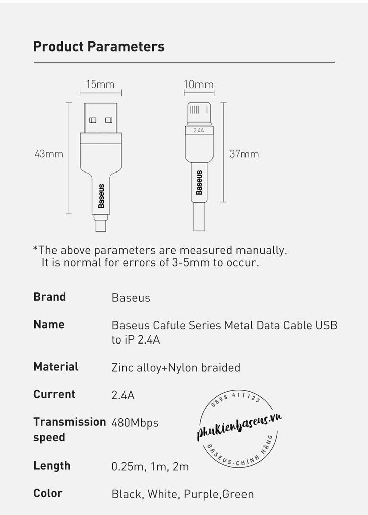 Cáp sạc nhanh USB iPhone siêu bền Baseus Cafule Metal Series Lightning