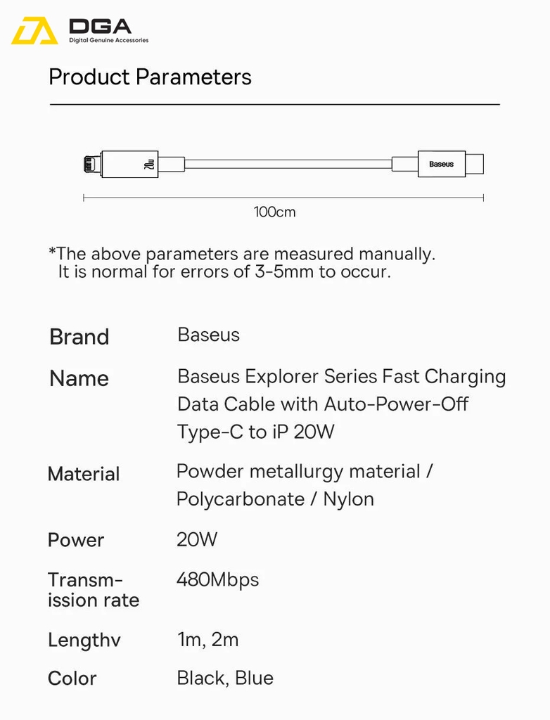 Cáp Tự Ngắt sạc nhanh iPhone 20w Gen2 Baseus Explorer Series