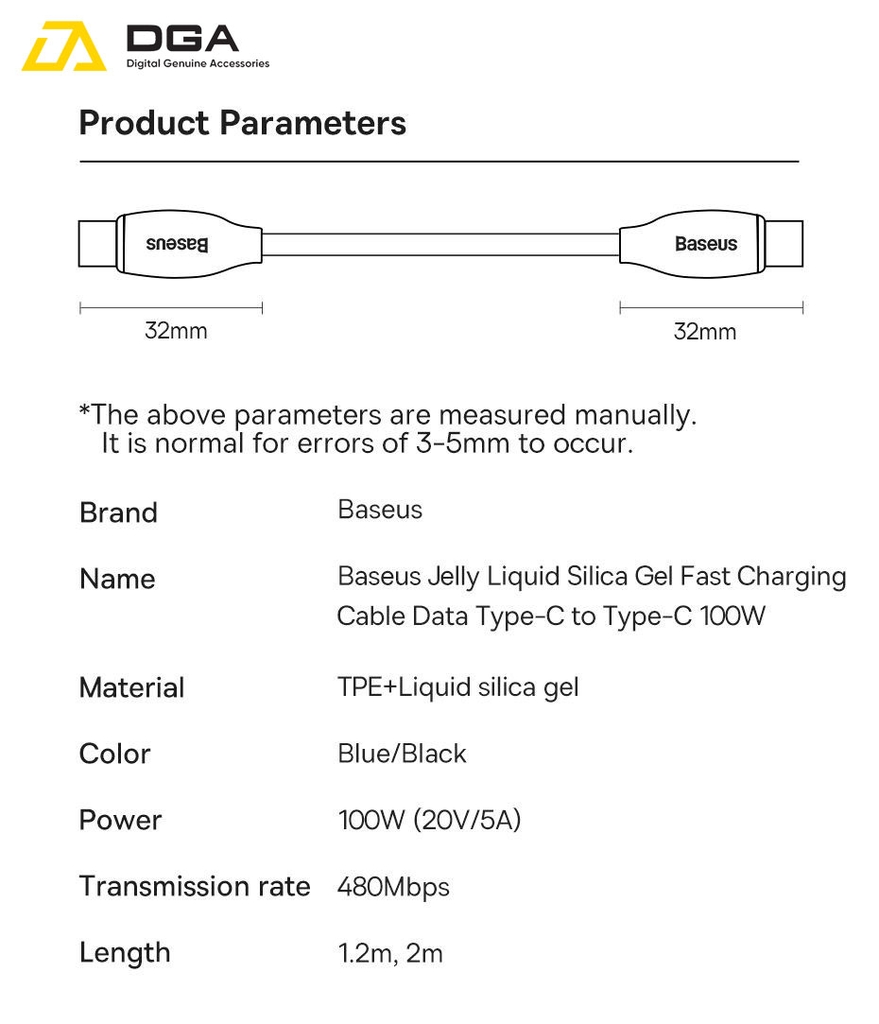 Cáp Sạc Nhanh Type C to Type C 100W Baseus Jelly Liquid Silica Gel Fast Charging Data Cable