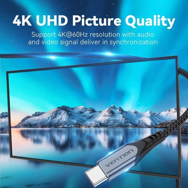 Cáp Sạc Nhanh VENTION USB3.1 C to C TAHHF (5A/100W, 10Gbps, 4K@60Hz, Cotton Braided, 1M)