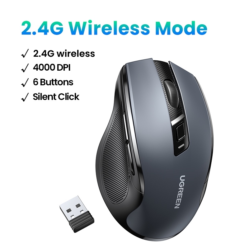 Chuột không dây UGREEN Ergonomic Wireless Bluetooth Mouse 2.4G 4000DPI Silence Design MU006