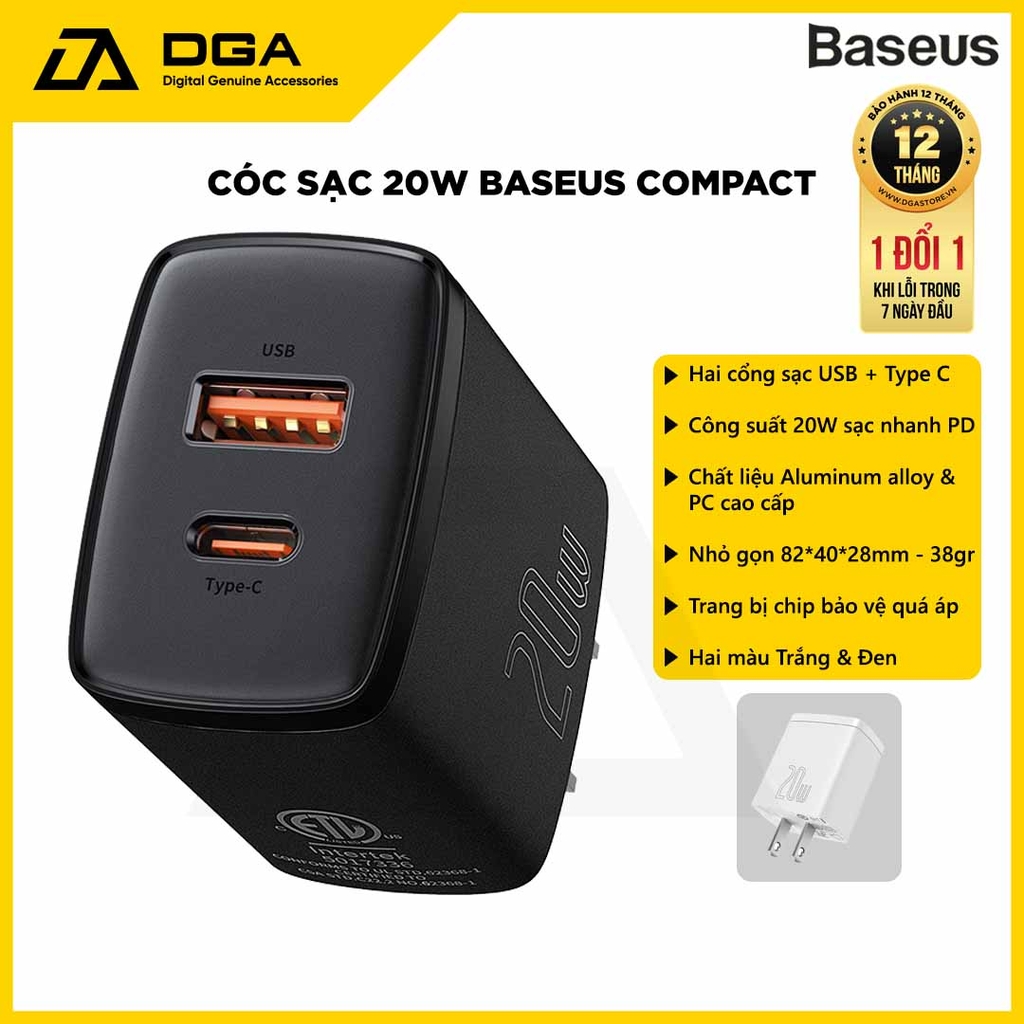 Cóc sạc nhanh siêu nhỏ gọn Baseus Compact Quick Charger 20W