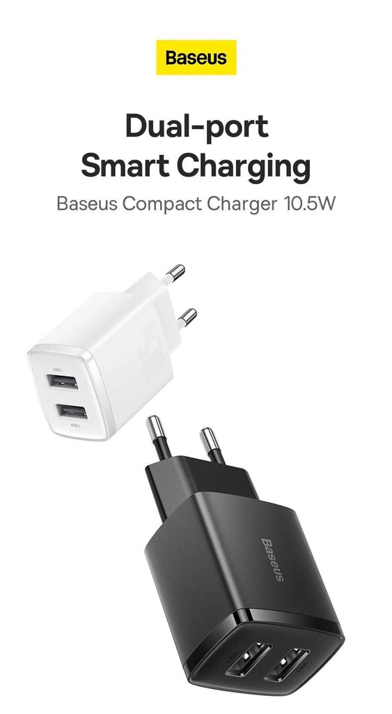 Cóc Sạc Đa Năng 10.5W Baseus Compact Charger 2 Cổng Sạc USB