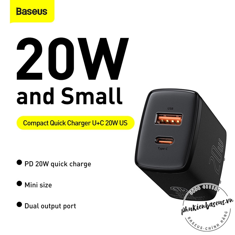 Cóc sạc nhanh siêu nhỏ gọn Baseus Compact Quick Charger 20W