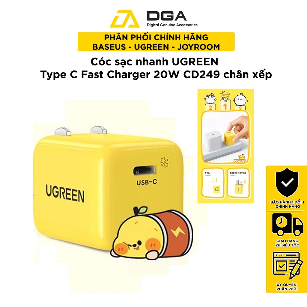 Cóc sạc nhanh UGREEN Type C Fast Charger 20W CD249 chân xếp