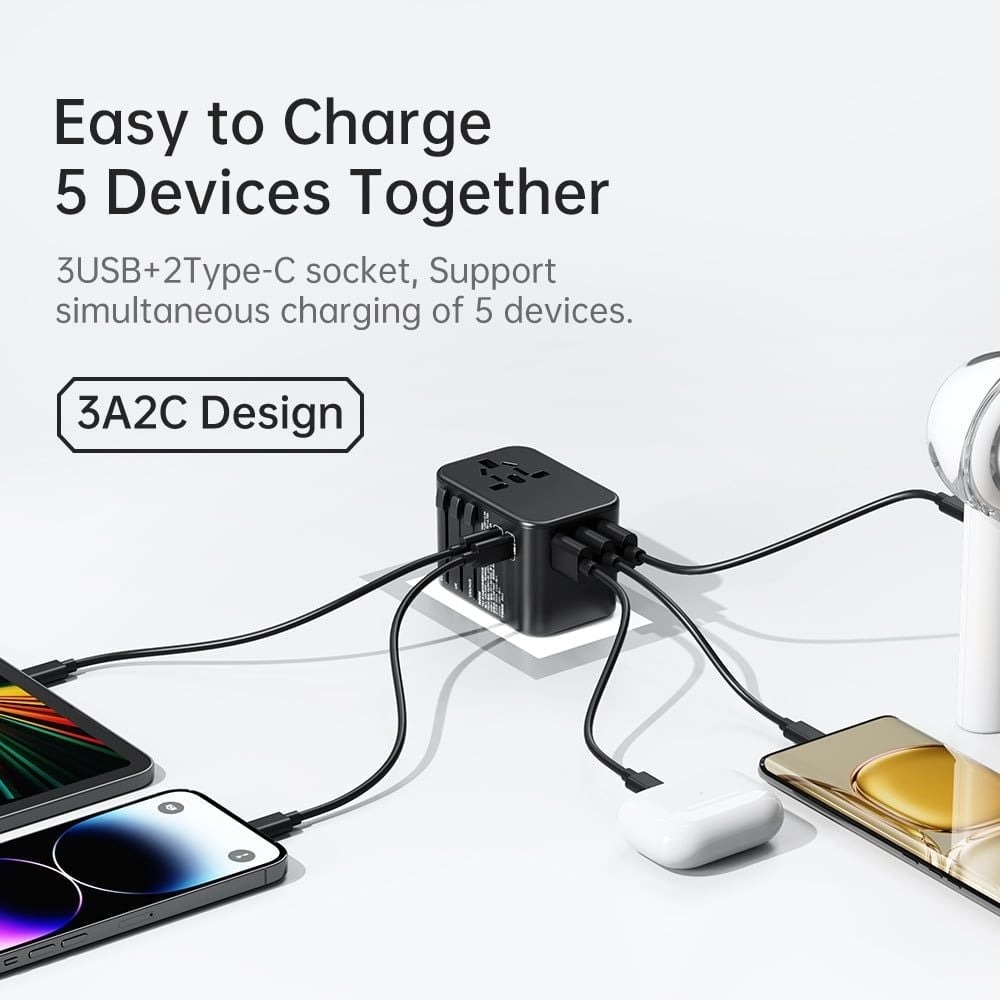 Củ Sạc Nhanh Đa Năng Du Lịch Toàn Cầu ROCK SPACE T62 Multifunctional World Travel PD Fast Charger