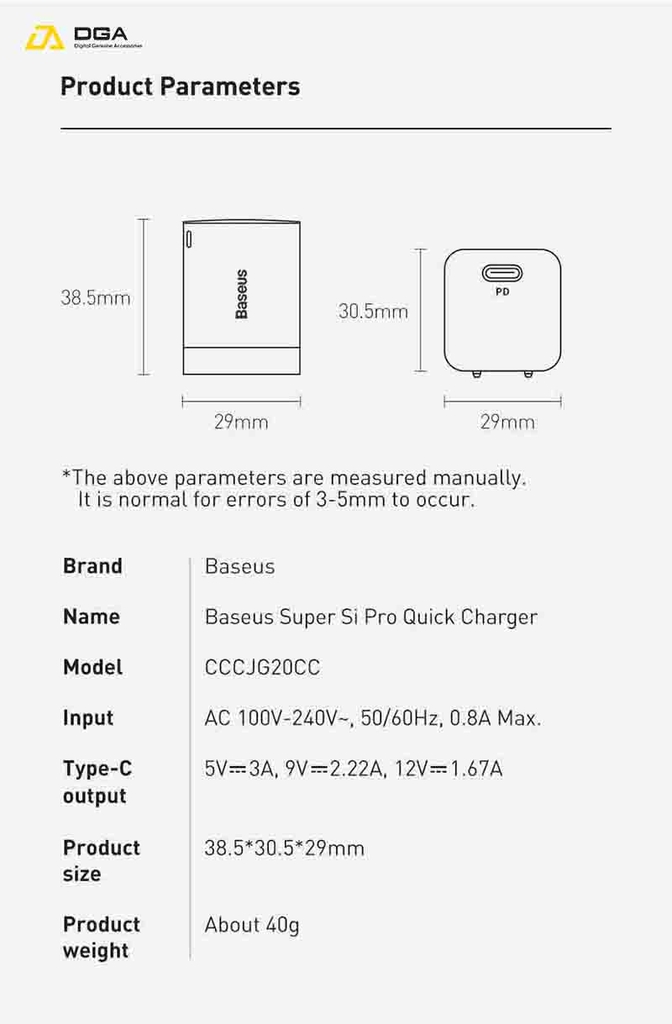 Cóc sạc nhanh nhỏ gọn Baseus Super Si Pro Quick Charger 1C 20W