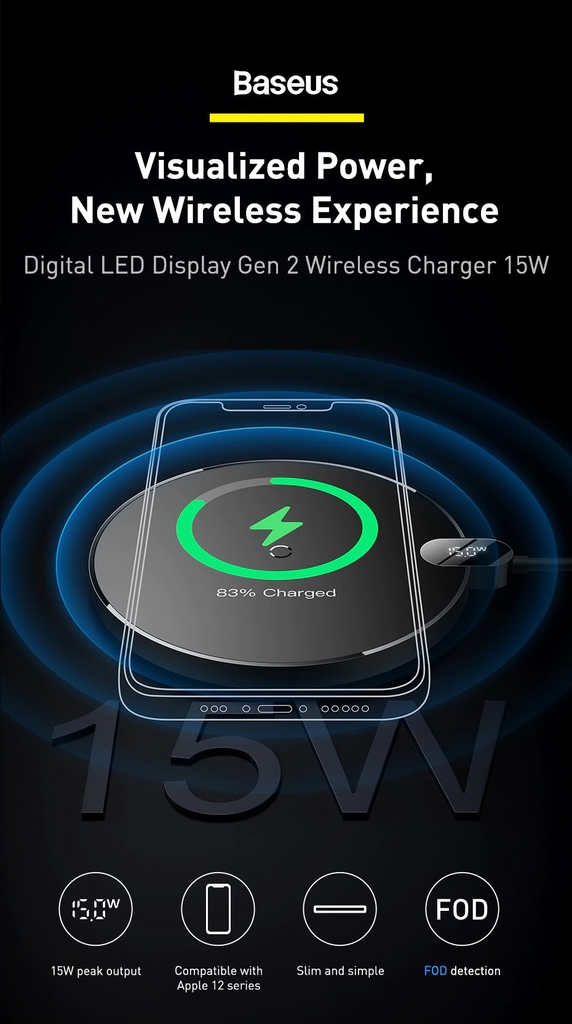 Đế Sạc Nhanh Không Dây Baseus Digital LED Display Gen 2 Wireless Charger 15W