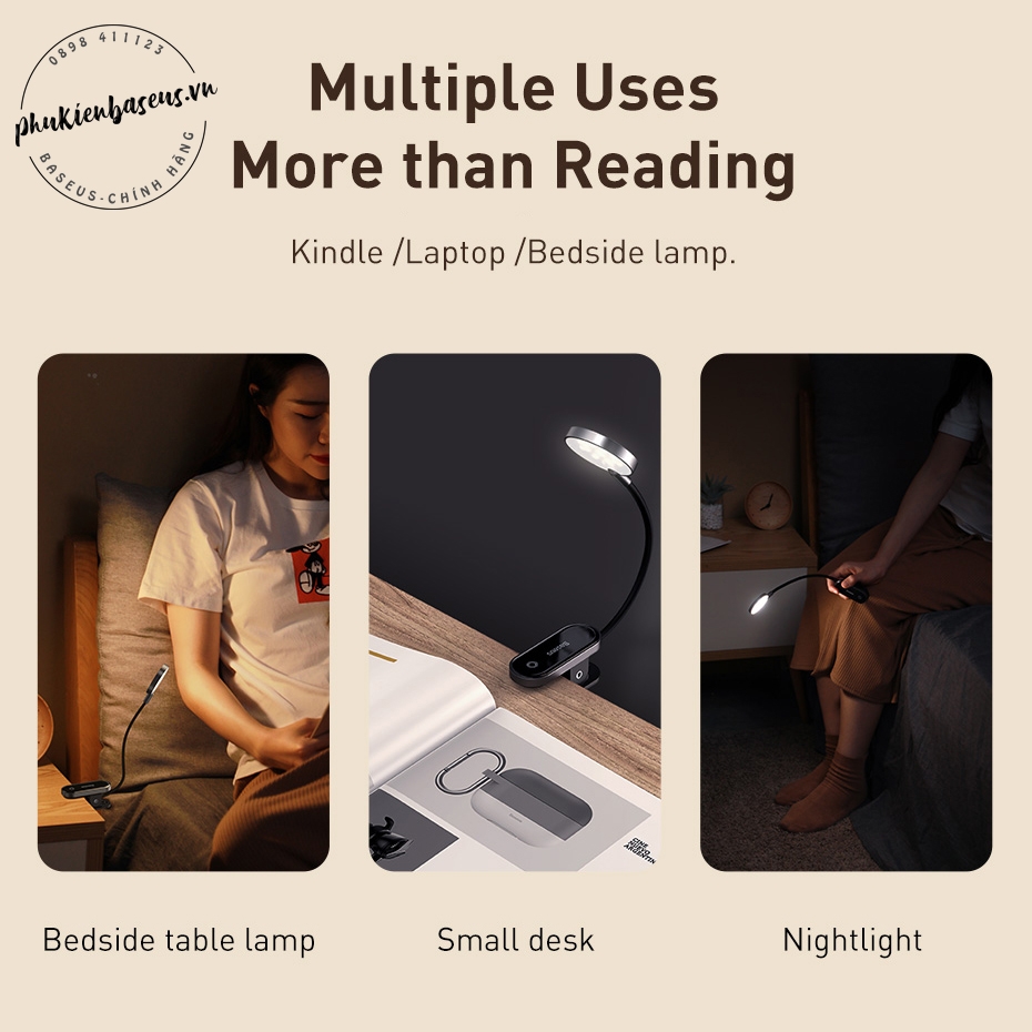 Đèn LED kẹp bàn Baseus Comfort Reading Mini Clip Lamp không dây cảm ứng