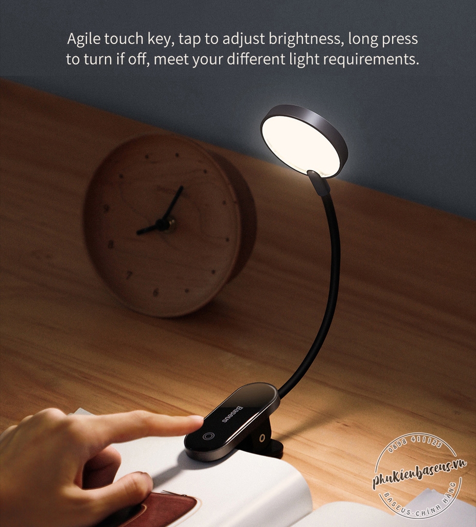 Đèn LED kẹp bàn Baseus Comfort Reading Mini Clip Lamp không dây cảm ứng