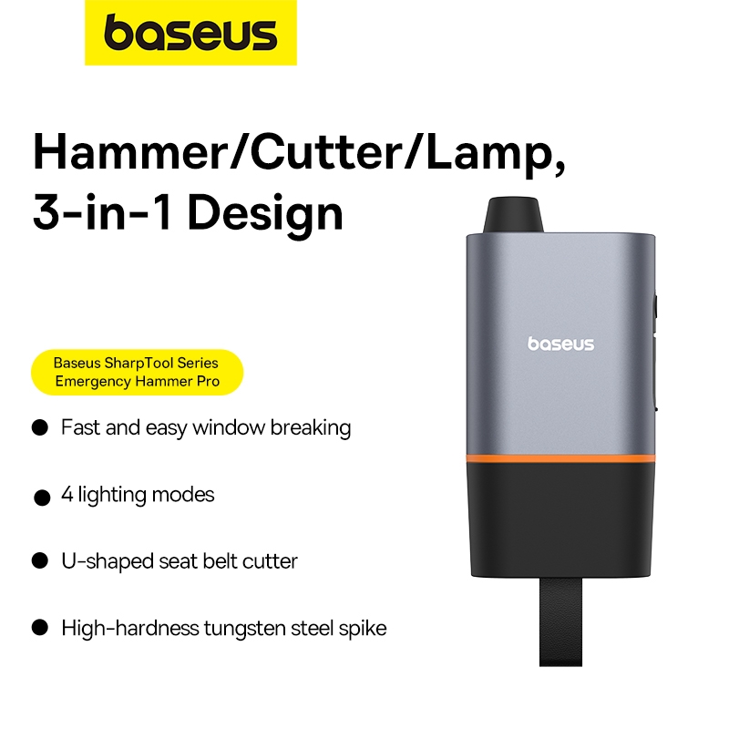 Dụng Cụ Búa Thoát Hiểm Khẩn Cấp tích hợp đèn LED cho xe Ô Tô Baseus Sharp Tool Series Emergency Hammer Pro (3 in 1)
