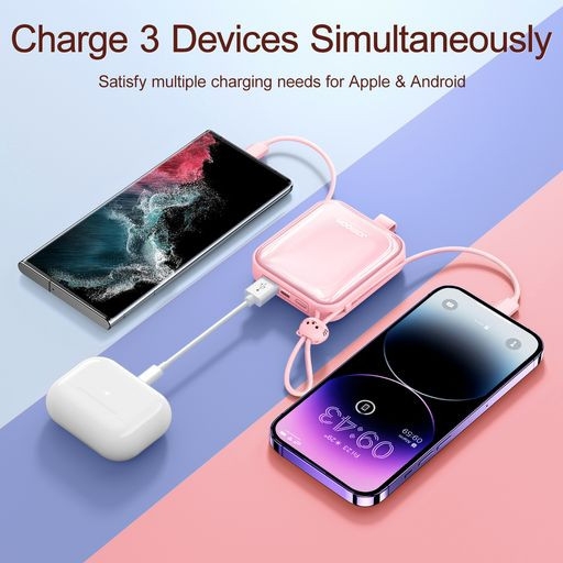 Sạc dự phòng Joyroom Jelly Cuties Series 22.5W Power Bank 10000mAh tích hợp 2 dây sạc USBC + iPhone