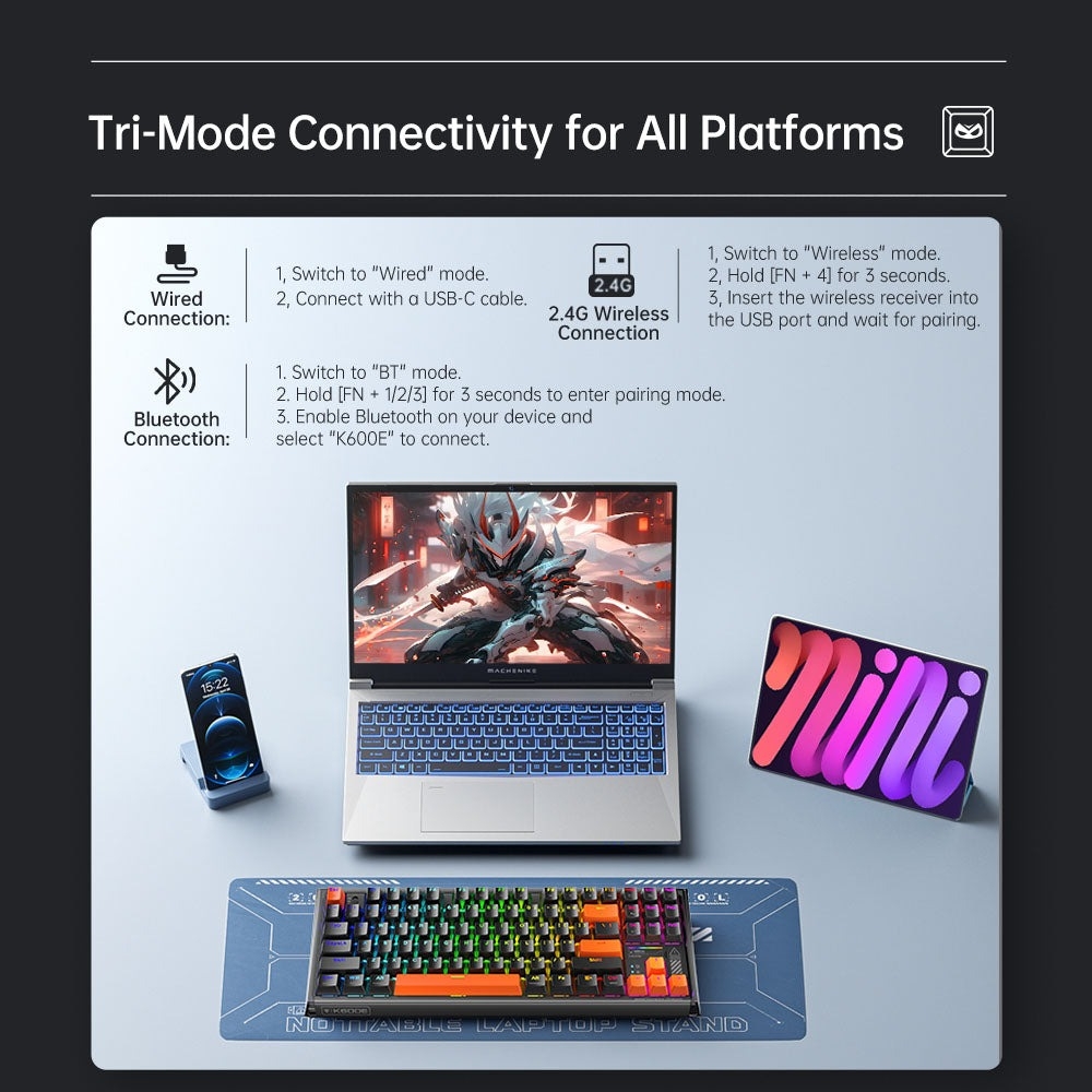 Bàn phím cơ Machenike K600E B87W Tri-mode RGB - Hàng chính hãng VN