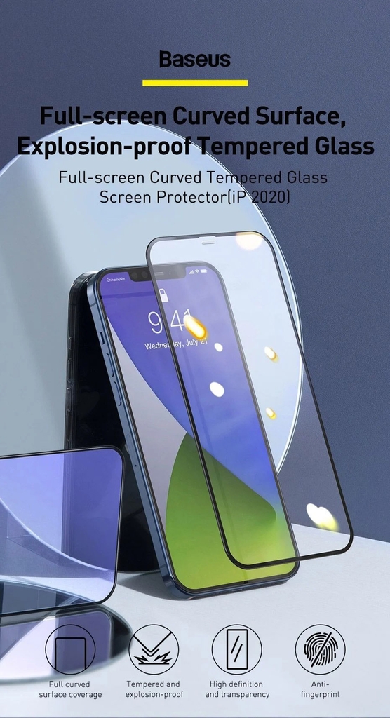 Kính cường lực 3D tràn viền dùng cho iPhone 12 Series Baseus full-Screen Curved Tempered Glass