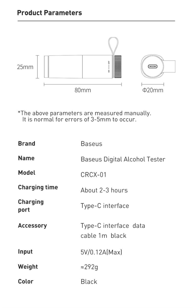 Máy đo nồng độ cồn Baseus Digital Alcohol Tester