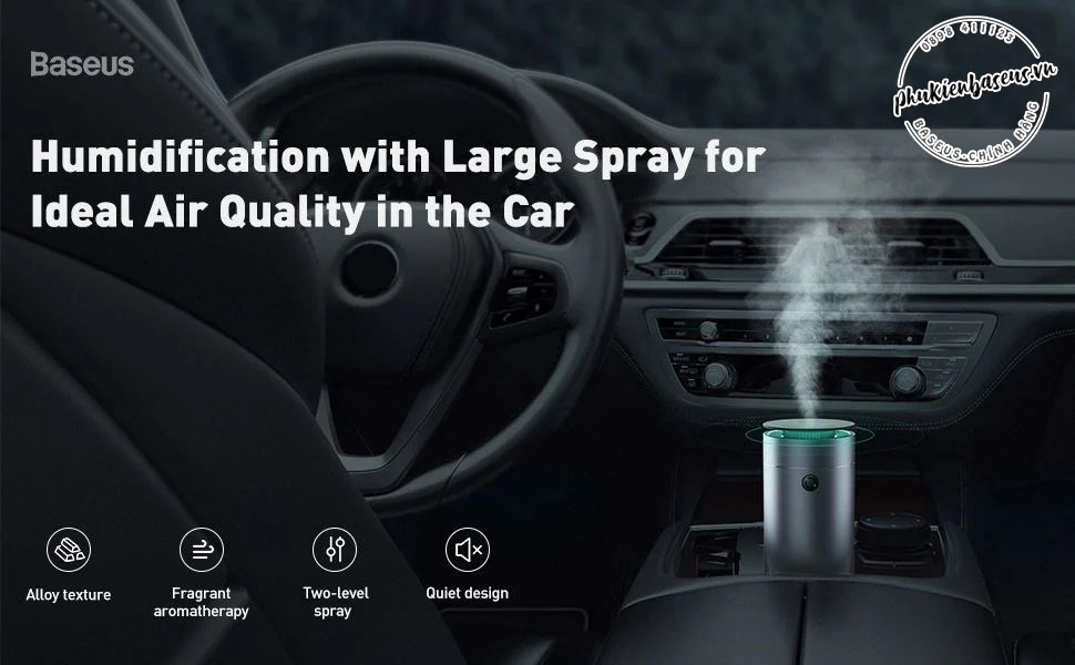 Máy xông tinh dầu mini, phun sương tạo ẩm, dùng cho xe hơi Baseus Time Aromatherapy Humidifier