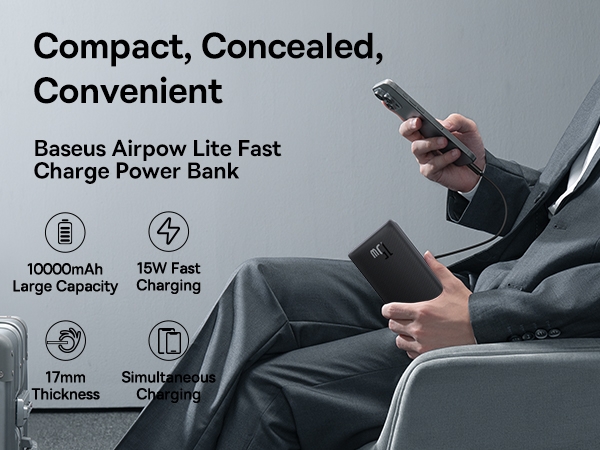 Pin Sạc Dự Phòng Baseus Airpow Lite Power Bank 10000mAh 15W (With Simple Series Data Cable USB to Type-C 30cm)