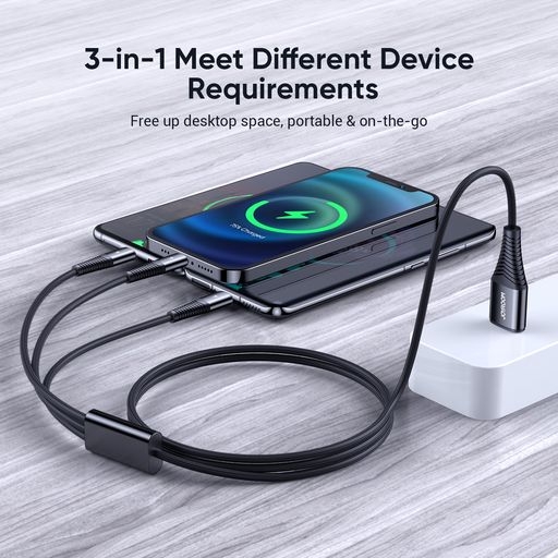 Cáp sạc Joyroom S-1230G4 3-in-1 charging cable(lightning+typec+micro)1.2M-black
