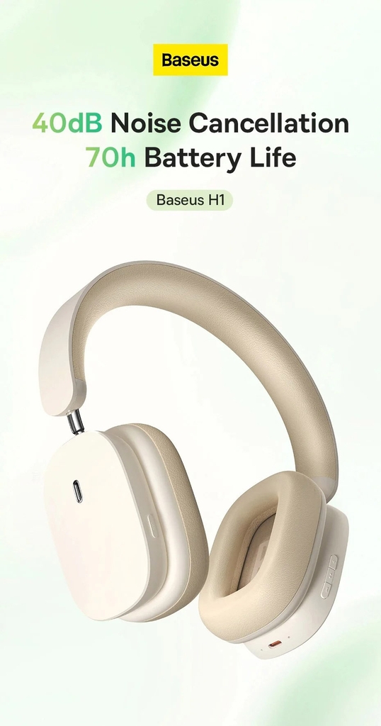 Tai Nghe Chụp Tai Không Dây, Chống Ồn Chủ Động Baseus Bowie H1 ANC