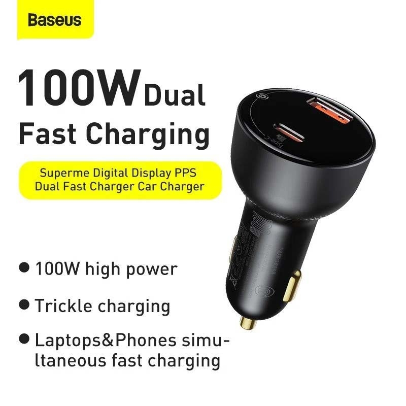 Tẩu sạc công suất cao 100W Superme Digital Display PPS Dual Quick Charger Car Charger