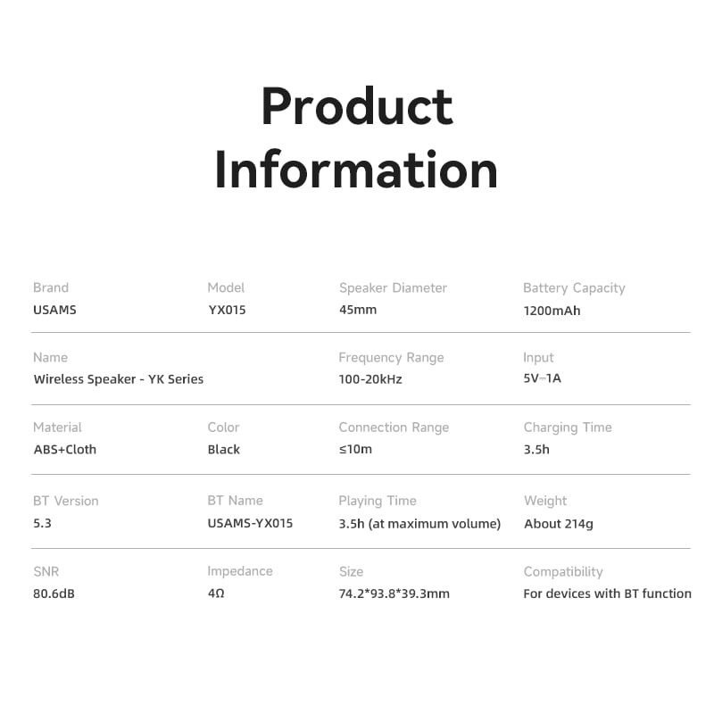 Loa Bluetooth di động USAMS YX015 BT5.3 Wireless Speaker – YK Series