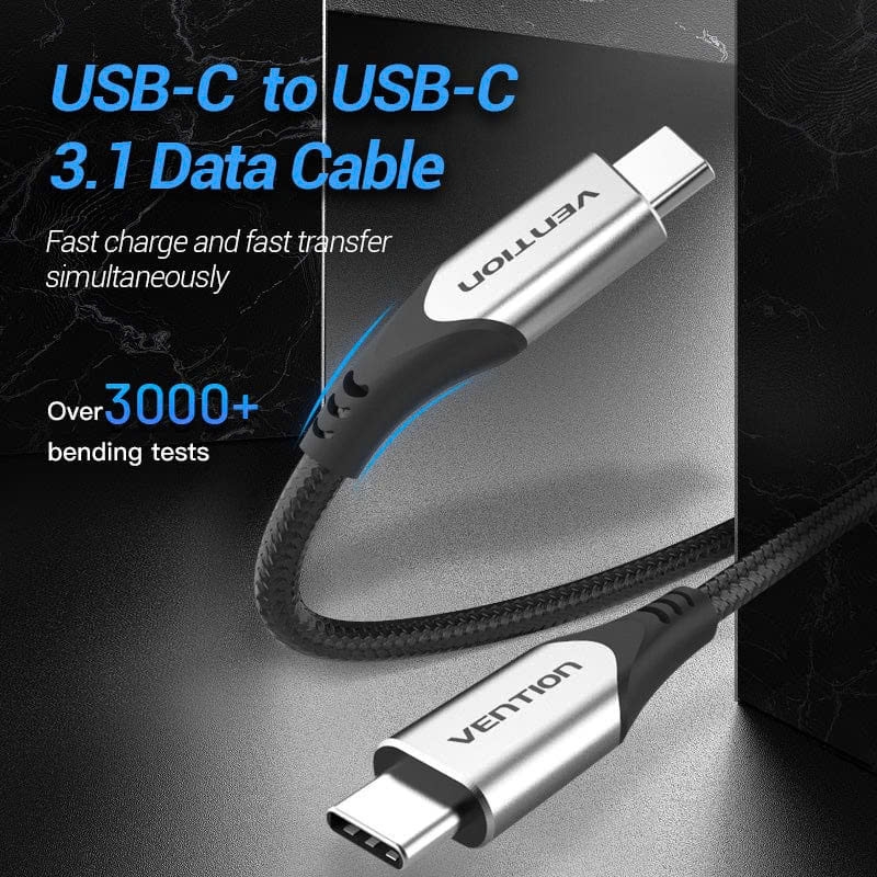 Cáp Sạc Nhanh Vention USB 3.1 C to C TAAHF (3A/60W, 4K, Cotton Braided)