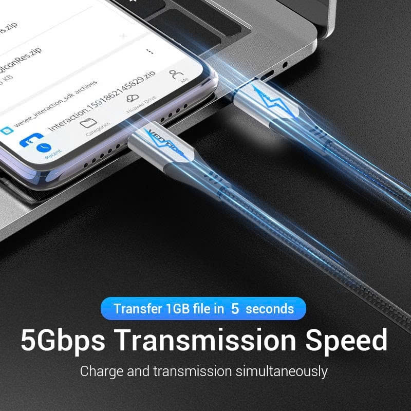 Cáp Sạc Nhanh Vention USB 3.1 C to C TAAHF (3A/60W, 4K, Cotton Braided)