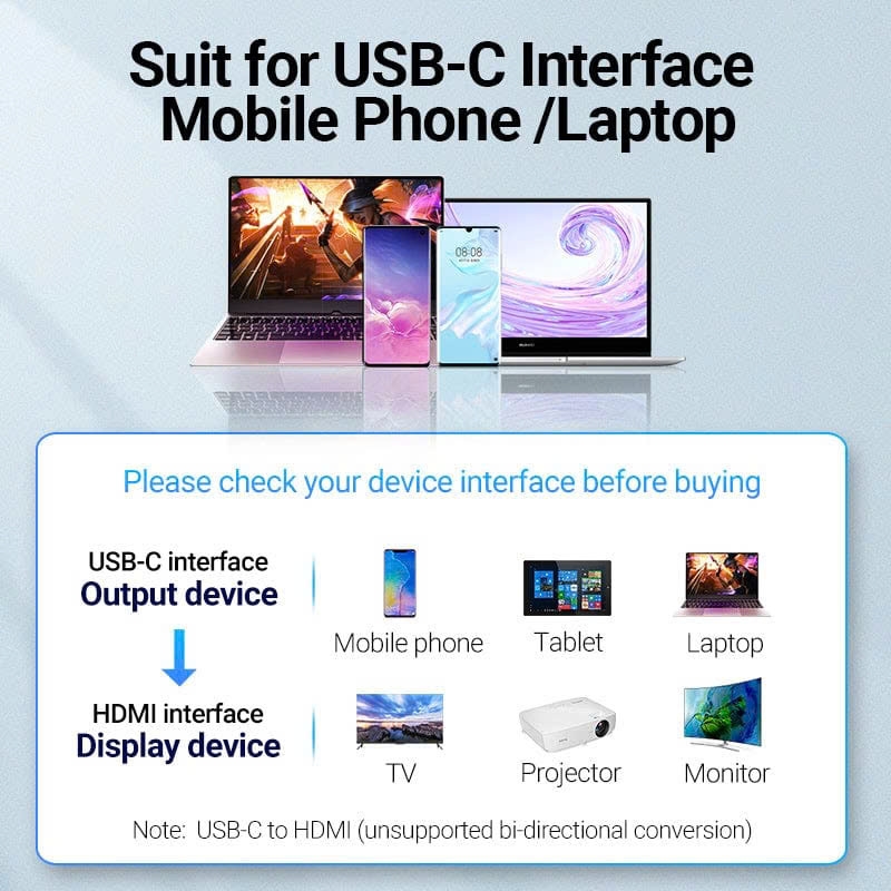 Bộ chuyển đổi Type C to HDMI Vention TDCBB (Round Cable)
