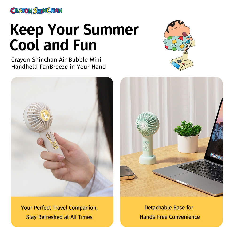 Quạt Cầm Tay Mini ROCK Crayon Shinchan Air Bubble (3W, 8H, 1200mAh, 3-Speed Power)