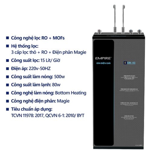 Máy lọc nước nóng lạnh điện giải Empire ION – K3 (Nóng - Kiềm lạnh - Kiềm tươi)