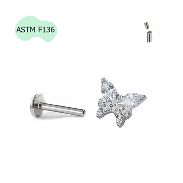 Bông tai Titan hình con bướm - 1.2*10mm - Có 5 màu