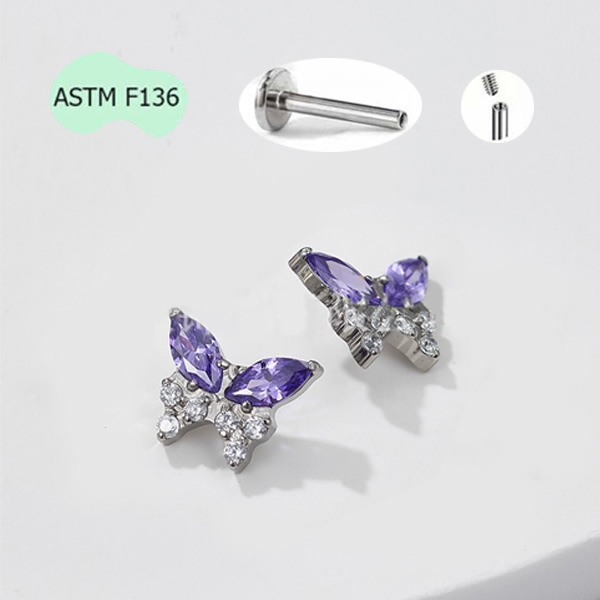 Bông tai Titan hình con bướm - 1.2*10mm - Có 5 màu