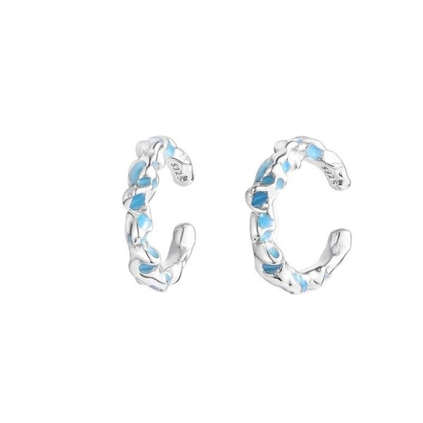 Khuyên tai kẹp đá xanh Unisex - Chất liệu hợp kim - 10mm