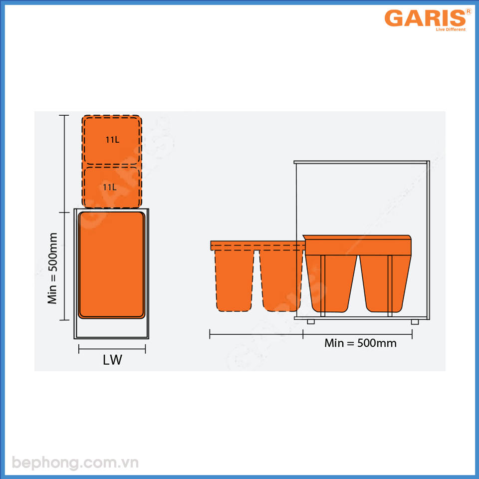 Thùng Đựng Rác Đôi 30Lít 300mm Garis GW06.30G