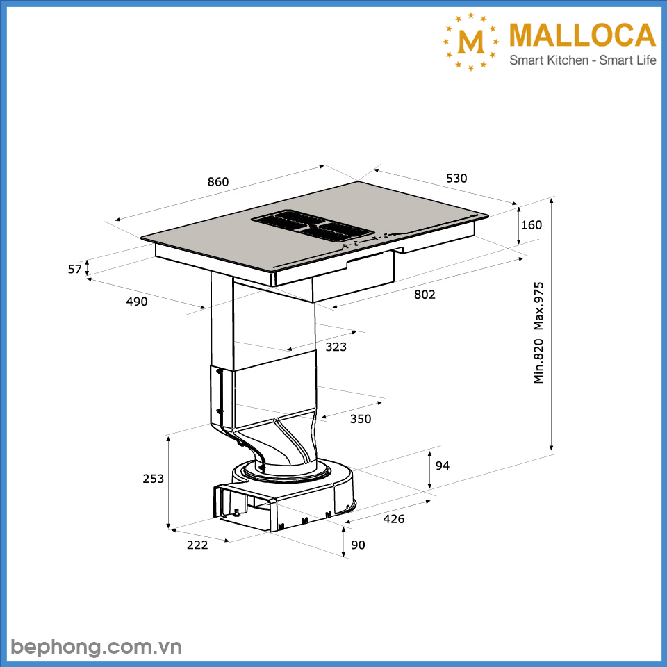 Bếp Từ Kết Hợp Máy Hút Mùi Malloca HIH-864 LI