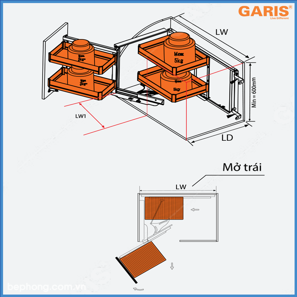 Kệ Tủ Góc Liên Hoàn 450mm Garis GC01.45L