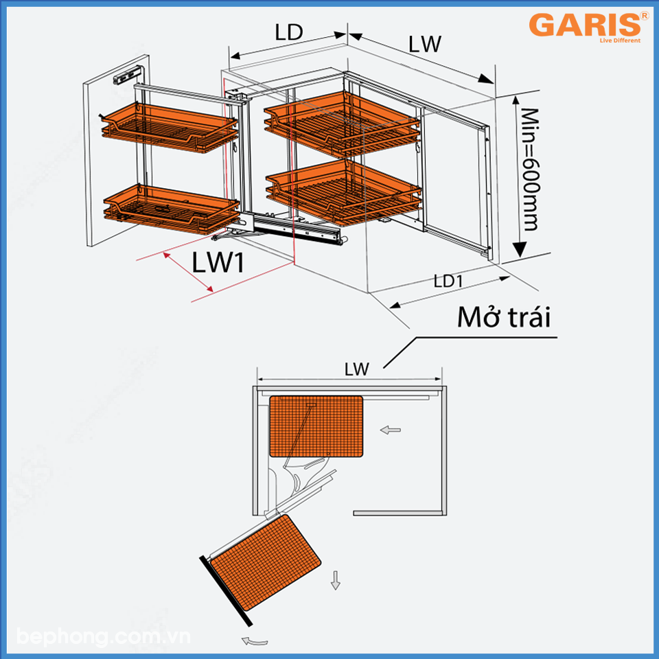 Kệ Tủ Góc Liên Hoàn 450mm Garis MC02E.45L