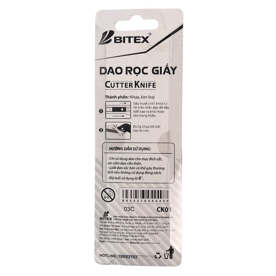 Dao rọc giấy nhỏ Bitex CK01 thon gọn, lưỡi dao bằng thép, bén, không gỉ