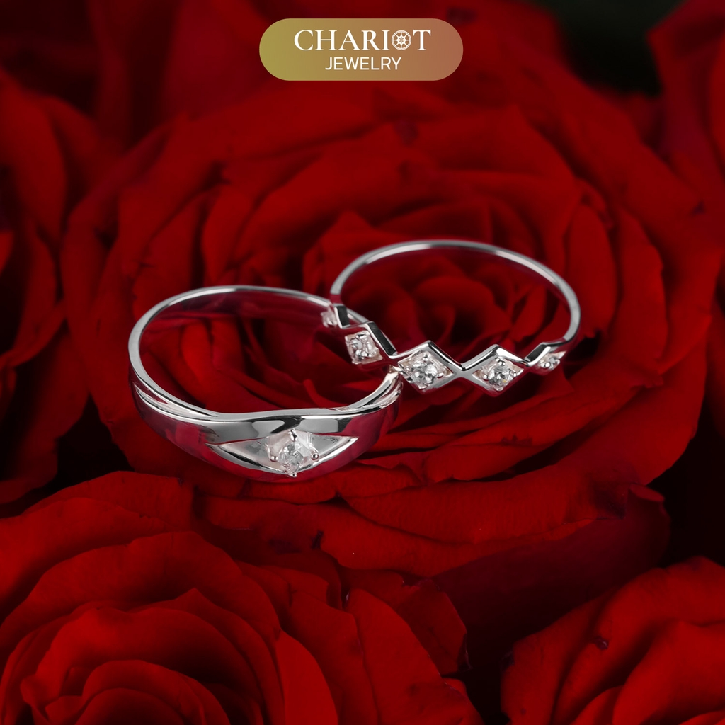 Nhẫn đôi bạc S925 nam nữ NCJ123 Art Deco Inspired, nhẫn couple bạc, quà tặng 8-3 ý nghĩa dành tặng bạn gái, ChariotJewelry