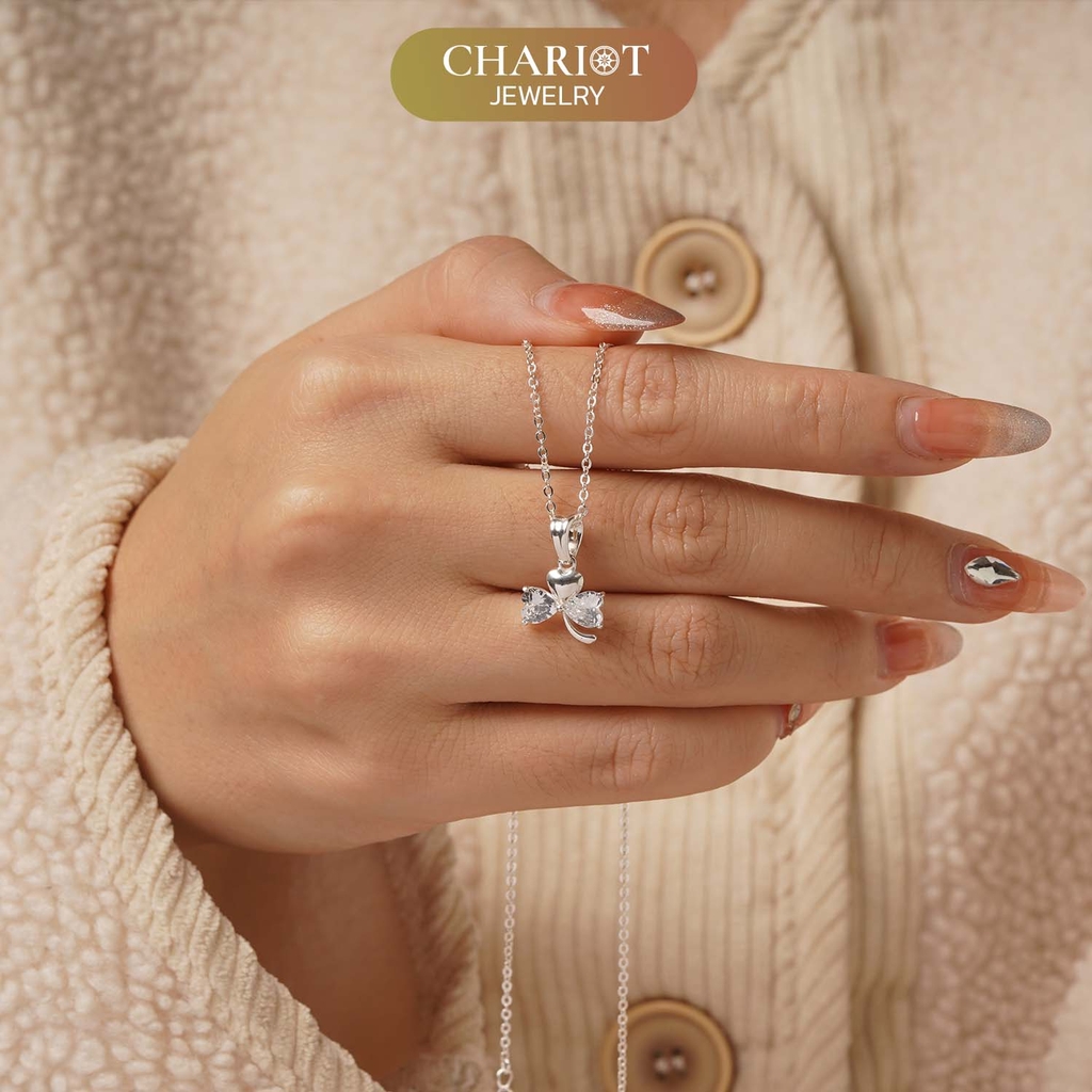 Dây chuyền DCJ67 cỏ 3 lá đính đá sắc màu bạc 925 ChariotJewelry